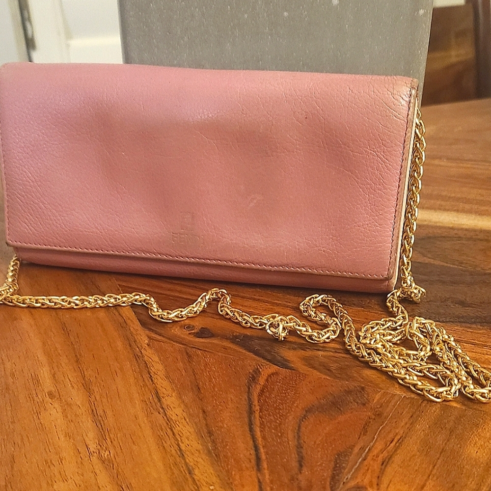 FENDI authentic pink leather wallet with unbranded gold chain